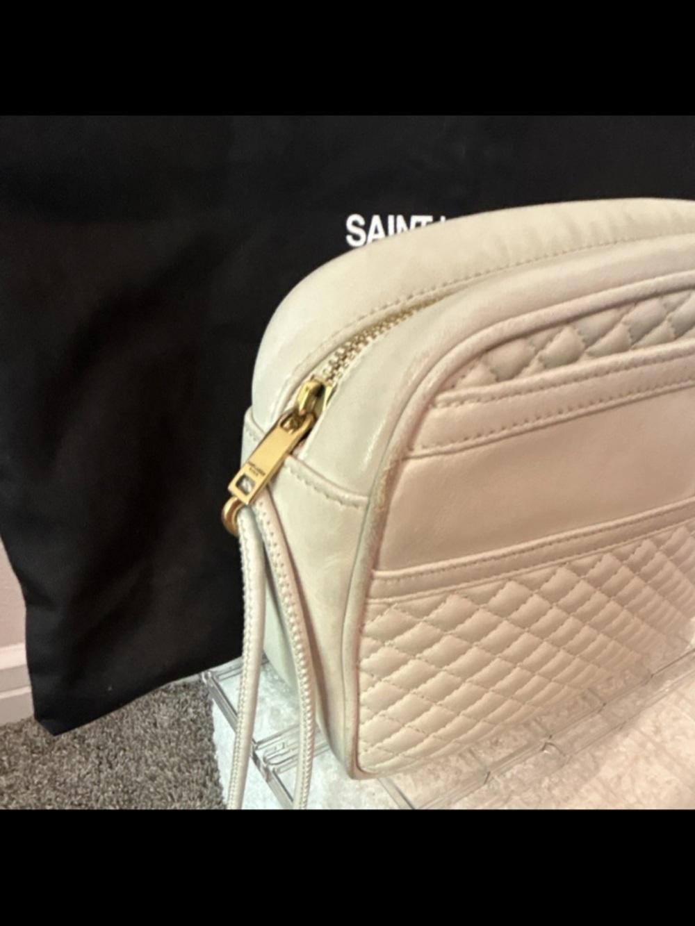 Saint Laurent Quilted Crossbody Bag in Cream Leather with YSL Monogram - Picture 6 of 12